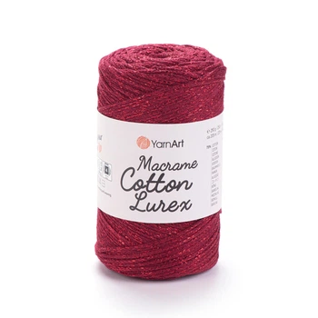 Шнур плетений з люрексом YarnArt macrame cotton Lurex 2мм червоний люрекс срібло №739