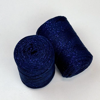 Шнур плетений з люрексом YarnArt macrame cotton Lurex 2мм темно-синій (№740)
