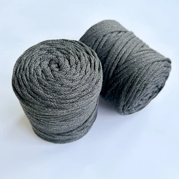 Шнур плетений YarnArt macrame cord 5 мм с сердечником для макраме темно-сірий (№758)