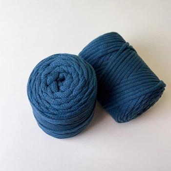 Шнур плетений YarnArt macrame cord 5 мм с сердечником для макраме водна синь 5 мм (№789)