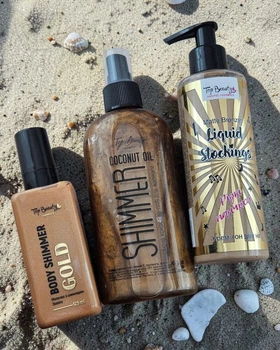 Набор для загара Top Beauty: крем-тон для ног "Жидкие чулки", кокосовое масло с шиммером, молочко для тела с шиммером Gold