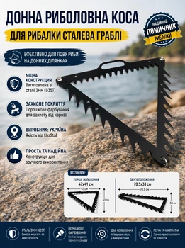 Донная коса грабли для рыбалки — сталь 3 мм, 2 положения, украинское производство