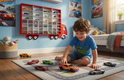 Полка Грузовик для машинок "Микс" красная для 32 Hot Wheels и 12 kinsmart (mix-v-m-red2)