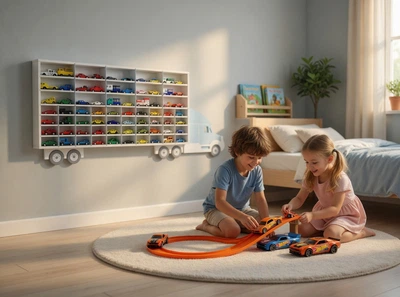 Полка гараж "Американец Микс плюс" голубая для 40 hot wheels и 15 kinsmart (mix-plus-v-blue)