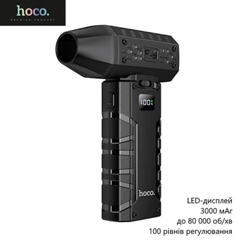 Воздуходув Hoco HX67 80000 об/м. Ручной аккумуляторный турбовентилятор 3000 мАч
