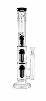 Бонг стеклянный Medusa Double Black с перколятором и льдом 39 см