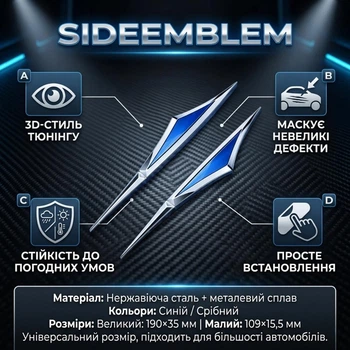 3D-эмблемы для кузова автомобиля SideEmblem, сине-серебристые, 2 штуки