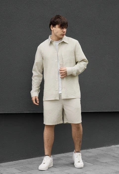 Літній комплект сорочка + шорти Staff tas light beige stripes XS світлий беж