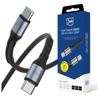 Кабель 3MK Hyper Cable N-SERIES USB-C to USB-C 2m 20V/5A 100W Black (5903108680196)
