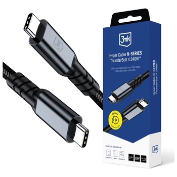 Кабель 3MK Hyper Cable N-SERIES USB-C Thunderbolt 4 1m 48V/5A 40Gb/s 240W 8K60Hz Black (5903108682008)