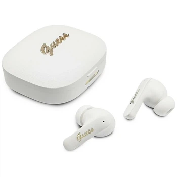Беспроводные наушники Guess Script Metal Logo белые (3666339593537)