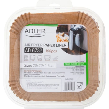 Пергаментные формы для аэрогриля Adler AD 6732 20х20 см 100 шт [165430]