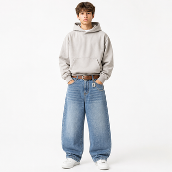 Джинси YZTH для хлопчика підлітка широкі skater baggy на гумці,Блакитний 170