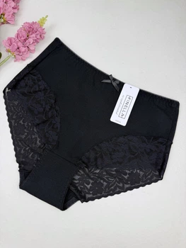 Высокие хлопковые слипы с кружевом 90959, 3XL (ОБ 120-130), Черный