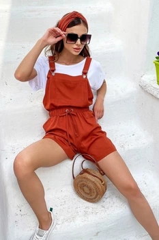 Жіночий літній комбінезон з котону з високою посадкою Seventeen L-XL Коричневий (2000000167275)