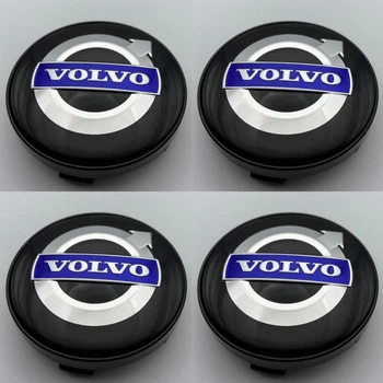 Колпачки Volvo 60 мм 56 мм черные с синим логотипом заглушки в диск вольво