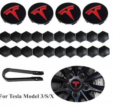Набір ковпачки на болти гайки ковпачки на колеса 21 мм для Тесла Tesla чорні