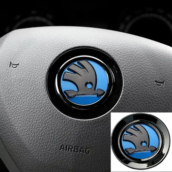 Эмблема знак Skoda (Шкода) 47 мм 63 мм new на руль подушку безопасности синяя с черным