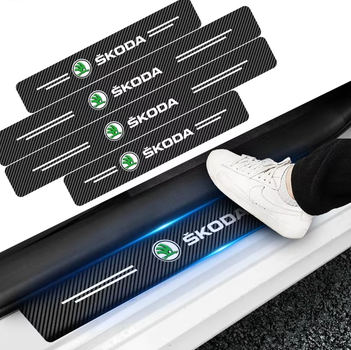 Защитная пленка накладка на пороги для шкода Skoda Черный Карбон наклейки светоотражающие надписи