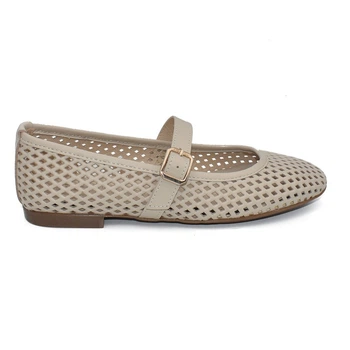 Балетки сетка Cokketa beige (4147_39) бежевая кожа с перфорацией
