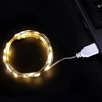 Светодиодная гирлянда, 5 метров, USB, теплый белый (WLS-QX-DCH2186W5)