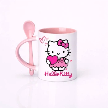 Чашка керамічна з ложкою глянцева Hello Kitty Хелоу Кітті 330 мл (ХК031493)