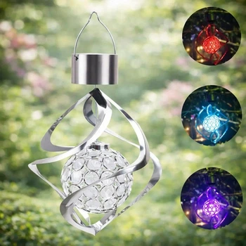 Подвесной уличный светильник на солнечной батарее в форме Шара Solar Windchime Light RGB, декоративный фонарик (1011163-Silver)