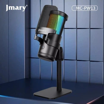 Игровой USB микрофон Jmary MC-PW13 с RGB подсветкой и поп-фильтром для стриминга, ПК и подкастов