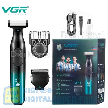 Бритва-триммер для стрижки бороды и усов VGR V-361 GREEN LED display IPX6