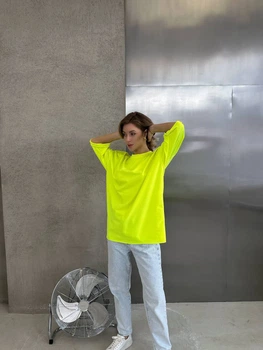 Женская однотонная футболка oversize / Неон one-sizе