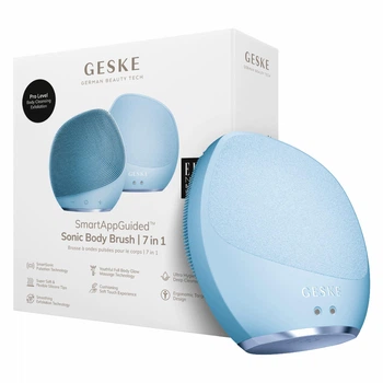 Ультразвуковая щетка для тела и интенсивный пилинг GESKE Sonic Body Brush & Intensive Exfoliator 7в1 аквамариновая