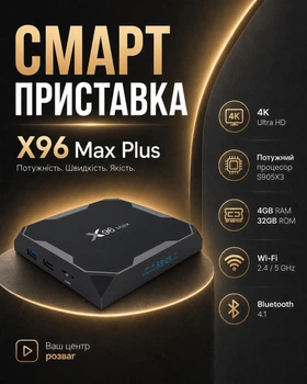 Смарт приставка X96 Max Plus 4/32 ГБ, Android 9, Amlogic S905X3, Bluetooth 4.1, Wi-Fi, 4K