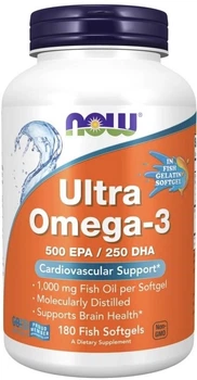 Дієтична добавка NOW Foods – Ultra Omega-3 (Риб'ячий желатин), 180 м'яких капсул (733739016652)