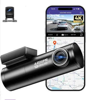 Видеорегистратор с разрешением 4K +1080P - AZDOME M300S, WiFi 6, GPS, английский голосовой контроль Черный