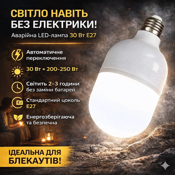 Аварийная светодиодная лампа с аккумулятором E27 30 Вт – автономная работа до 2-3 часов энергосберегающая
