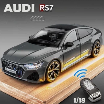 Коллекционная детализированная металлическая модель Audi RS 7 Sportback с пультом (фары, сигнал, стробоскоп) серая 1:18