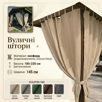 Штори вуличні водонепроникні на зав'язках, 145*185-220 см, бежевий