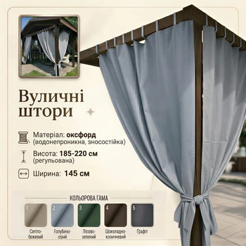 Штори вуличні водонепроникні на зав'язках, 145*185-220 см, сірий