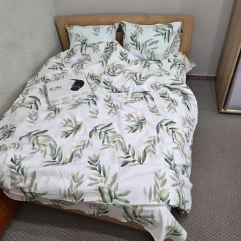 Постільна білизна KoTetextile з Турецької жатки полуторка 155-215 см 50-70 2шт білий з зеленим