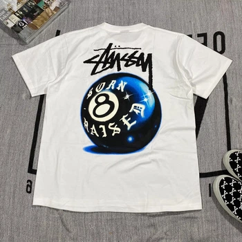 Футболка Stussy Born x Raised 8 Ball белая мужская унисекс с принтом в стиле хип-хоп 2XL Біла (2586965881)
