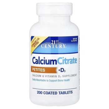 Кальций цитрат и витамин D3, Calcium Citrate Petites + D3, 21st Century, 200 таблеток в оболочке
