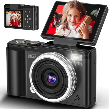Цифровой фотоаппарат 64MP 4K, 16X Zoom, поворотный экран 3", автофокус
