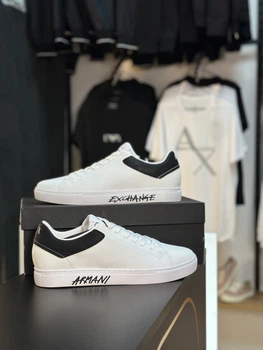 Кросівки чоловічі Armani Exchange sneakers натуральна шкіра білі з чорними вставками 45 (29.5 см)