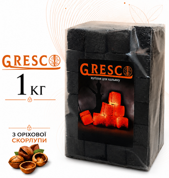 Уголь ореховый для кальяна Gresco 1кг кубики 72шт, 25х25мм горение до 80 мин