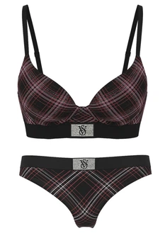 Комплект белья: бюстгальтер с уплотнённой чашкой и трусики стринг Victoria's Secret 80D/L Черный (140433)