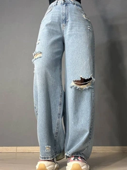 Джинси жіночі Its Basic 3311-1 super baggy широкі рвані 40 блакитні