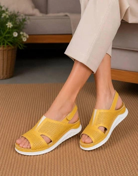 Жіночі босоніжки прошиті натуральна шкіра з перфорацією DJUS SHOES Жовтий 38 розмір (24 см.)