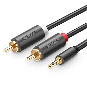 Аудиокабель mini-jack 3.5mm на Double RCA тюльпан UGREEN AV102 2RCA Male Cable (5м). Gray