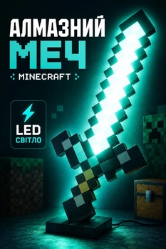 2025 Minecraft ночник Алмазный меч 39см My World 3D светильник/LED/сьемный/питание USB