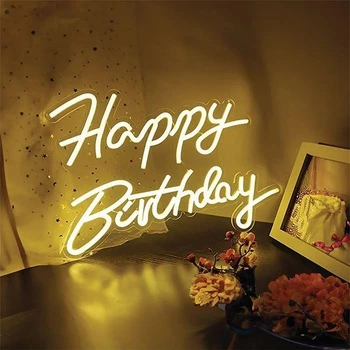 Светодиодная (LED) неоновая вывеска "Happy Birthday", от USB, оранжевая, 40,8*29,5 см